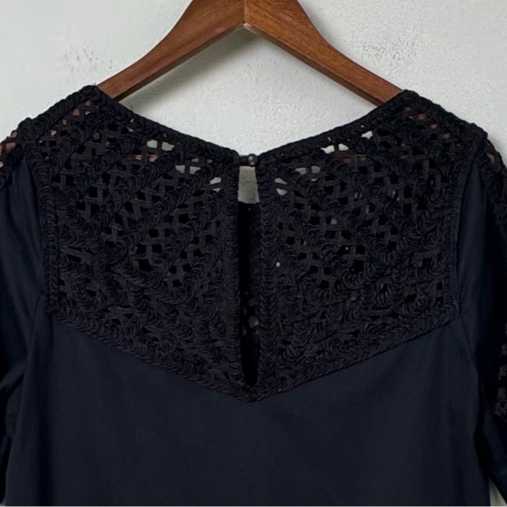 Maeve by Anthropologie Linen Blend Battenburg Shift Dress Crochet Detail Black M - Picture 8 of 12